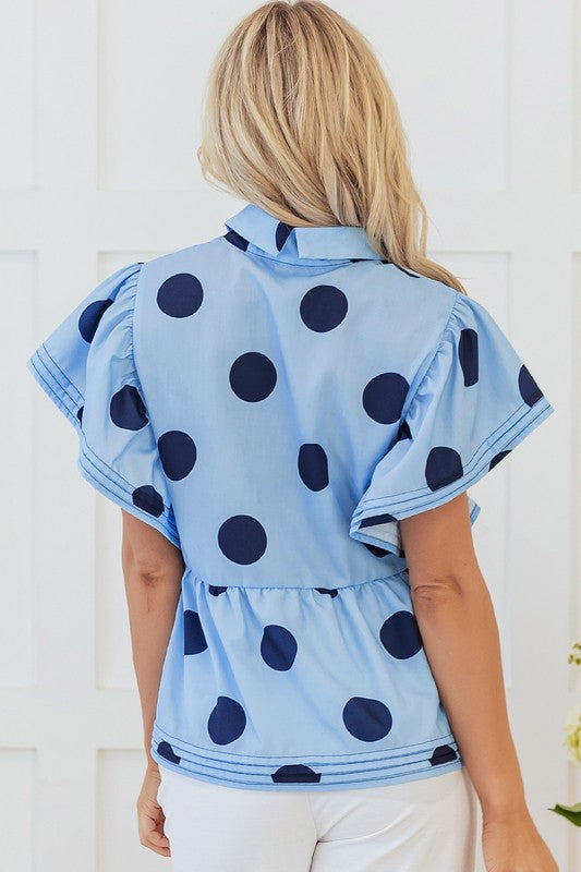 Navy & Blue Polka Dot Ruffle Top