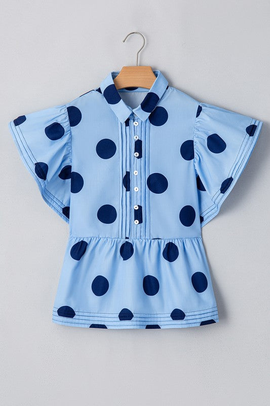 Navy & Blue Polka Dot Ruffle Top