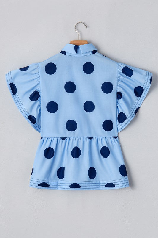 Navy & Blue Polka Dot Ruffle Top