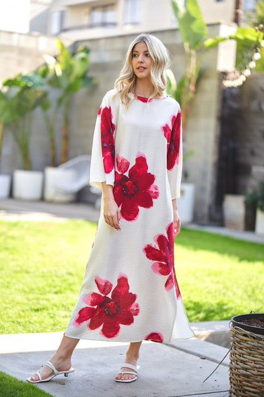 Bold Red Floral Maxi Dress