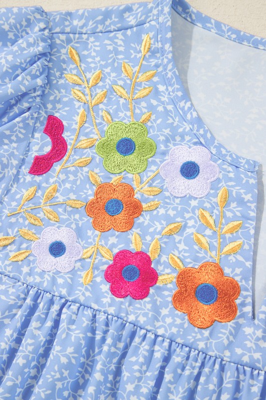 Blue Floral Embroidered Top - 2