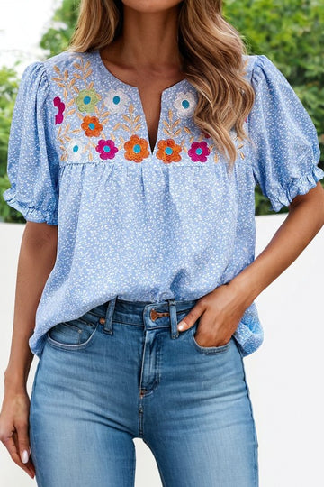 Blue Floral Embroidered Top - 2