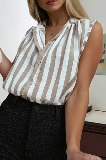 Khaki Stripe Sleeveless Blouse