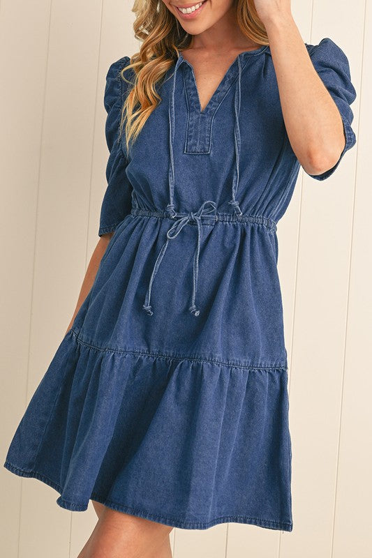 Puff Sleeve Denim Dress