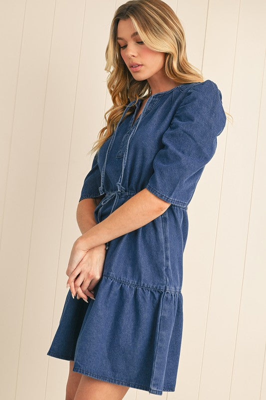 Puff Sleeve Denim Dress