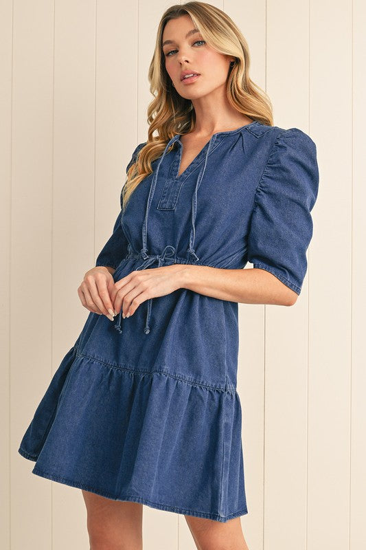 Puff Sleeve Denim Dress