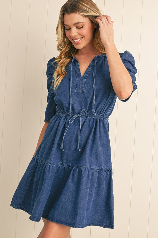 Puff Sleeve Denim Dress