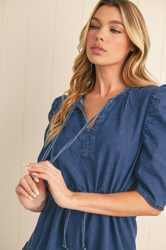 Puff Sleeve Denim Dress