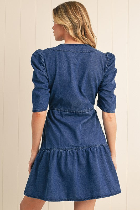 Puff Sleeve Denim Dress