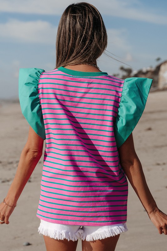 Ruffle Sleeve Stripe Top