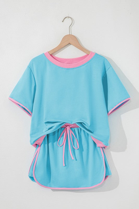Drop Shoulder Skirt Set