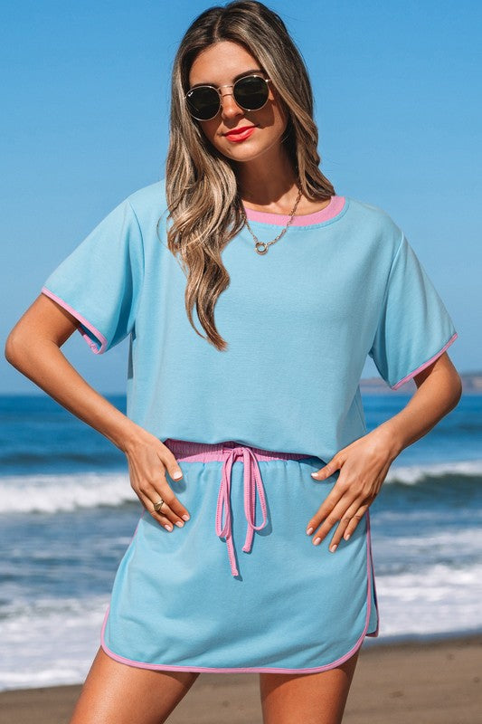 Drop Shoulder Skirt Set