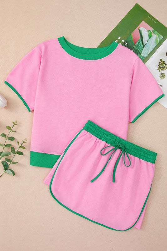 Drop Shoulder Skirt Set