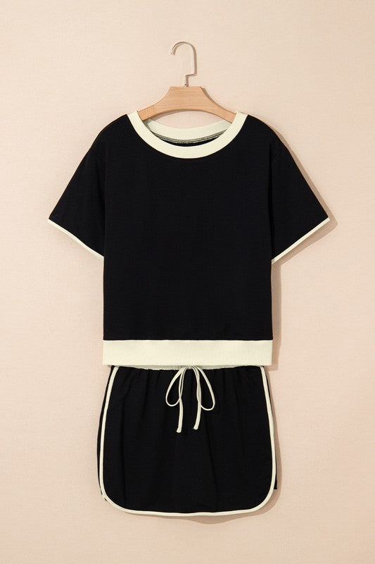Drop Shoulder Skirt Set