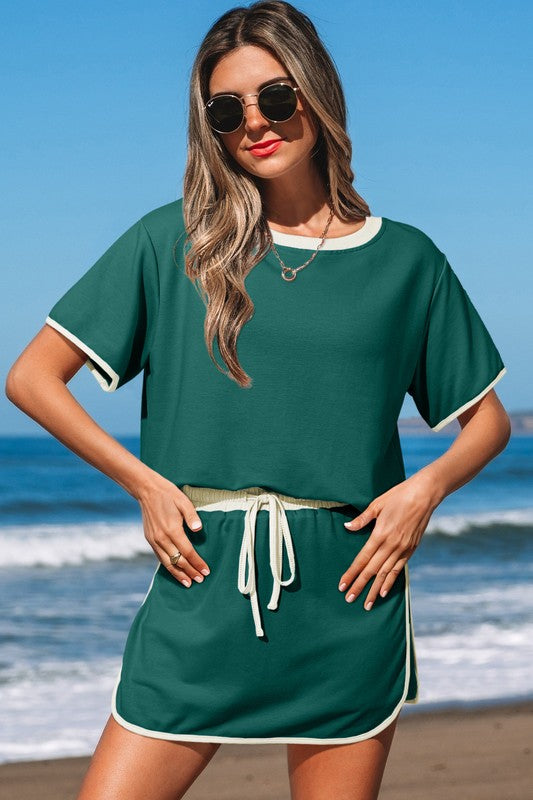 Drop Shoulder Skirt Set