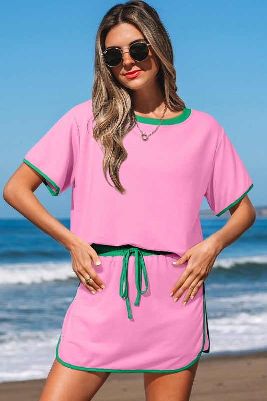 Drop Shoulder Skirt Set