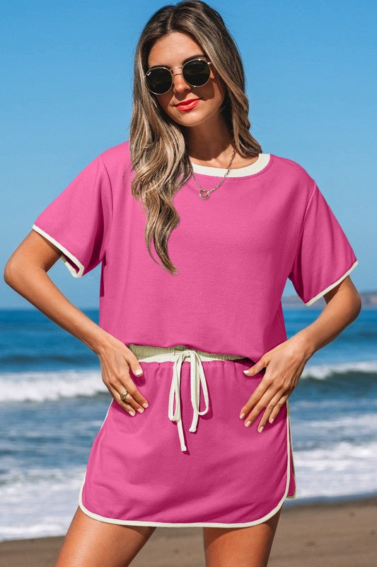 Drop Shoulder Skirt Set