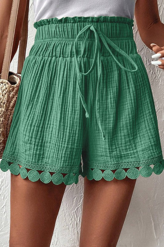 Cotton Crinkle Lace Hem Shorts