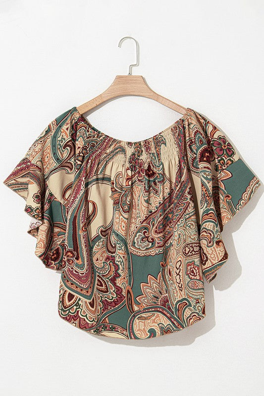 Jewel Tone Paisley Off Shoulder Top