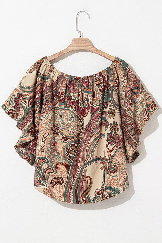 Jewel Tone Paisley Off Shoulder Top