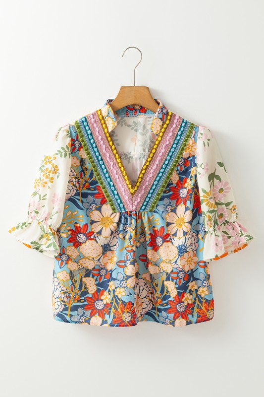 Boho Embroidered V Neck Top - 2