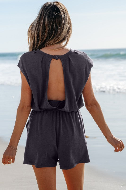 Soft Black Open Back Romper - 2