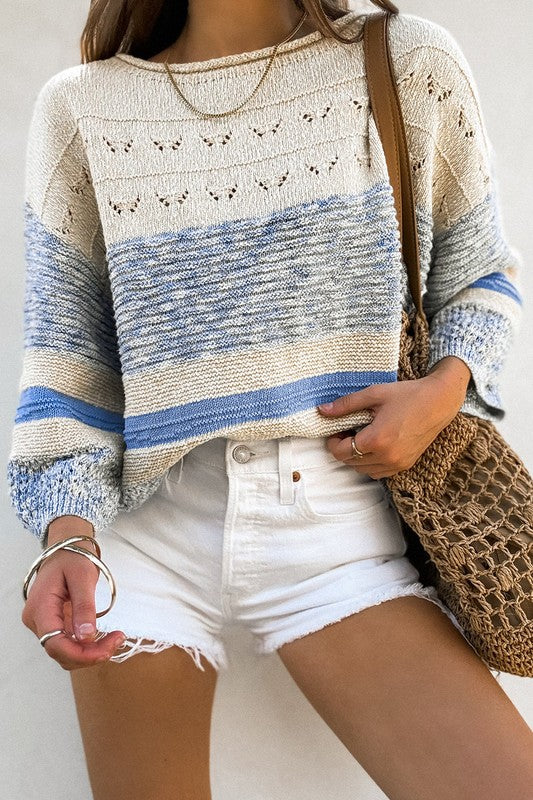 Blue Hallow Out Sweater - 2