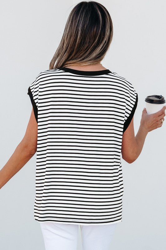 Black Pocket Stripe Tee