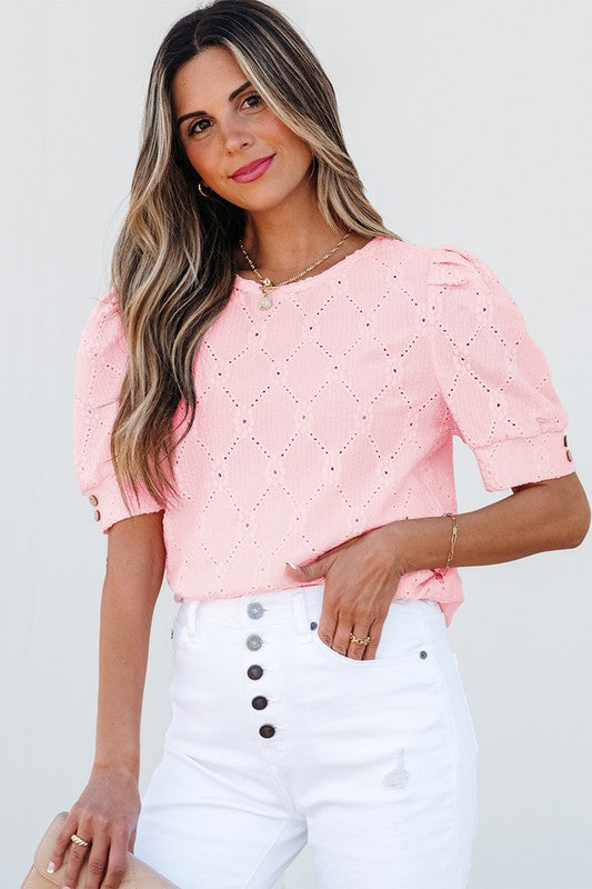 Pink Button & Floral Pattern Sleeve Top