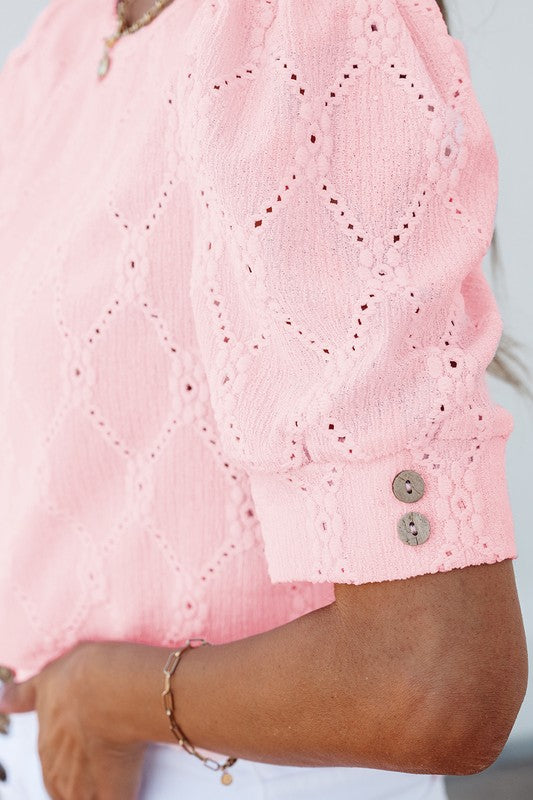 Pink Button & Floral Pattern Sleeve Top