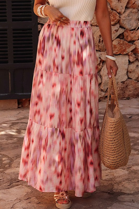 Abstract Watercolor Tie Dye Tiered Skirt - 2