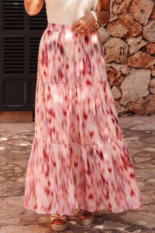 Abstract Watercolor Tie Dye Tiered Skirt - 2