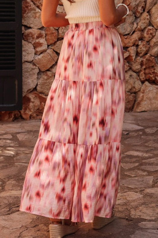 Abstract Watercolor Tie Dye Tiered Skirt - 2