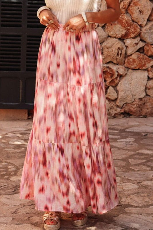 Abstract Watercolor Tie Dye Tiered Skirt - 2