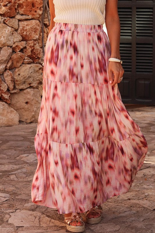 Abstract Watercolor Tie Dye Tiered Skirt - 2