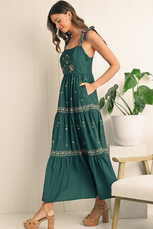 Green Boho Smocked Tiered Sun Dress