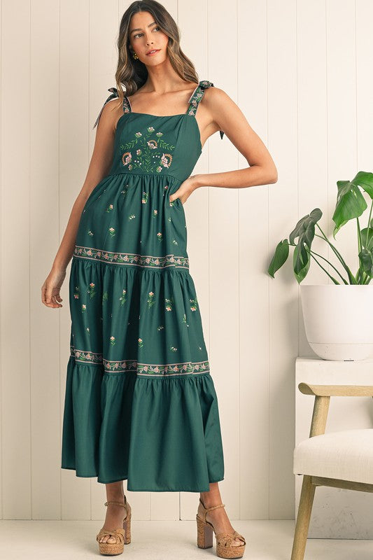 Green Boho Smocked Tiered Sun Dress