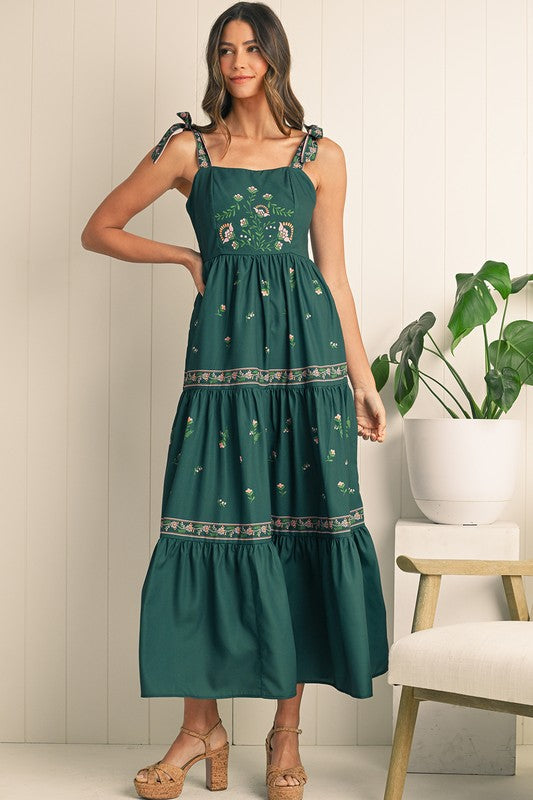 Green Boho Smocked Tiered Sun Dress