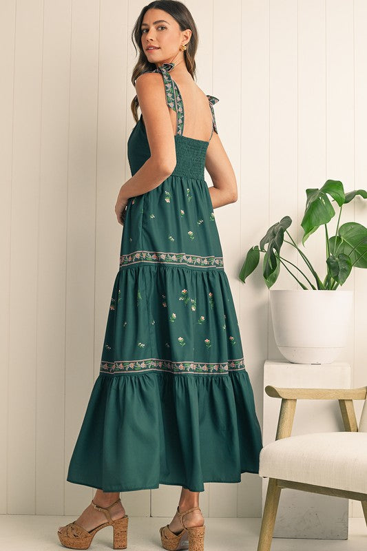 Green Boho Smocked Tiered Sun Dress