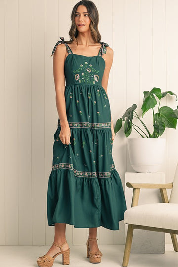 Green Boho Smocked Tiered Sun Dress