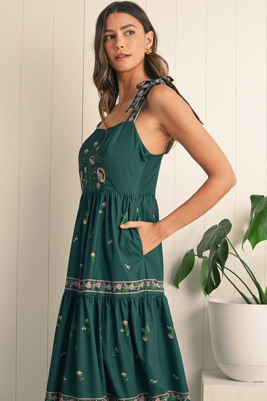 Green Boho Smocked Tiered Sun Dress