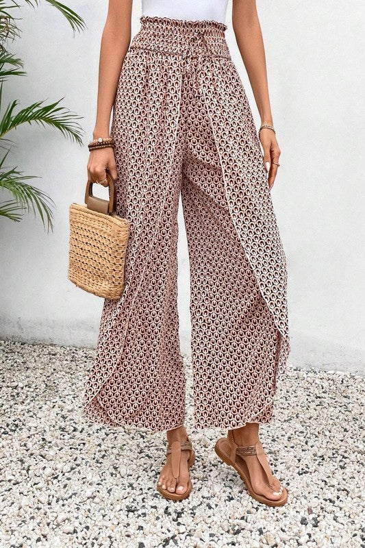 Floral Wide Leg Slit Pants - 2