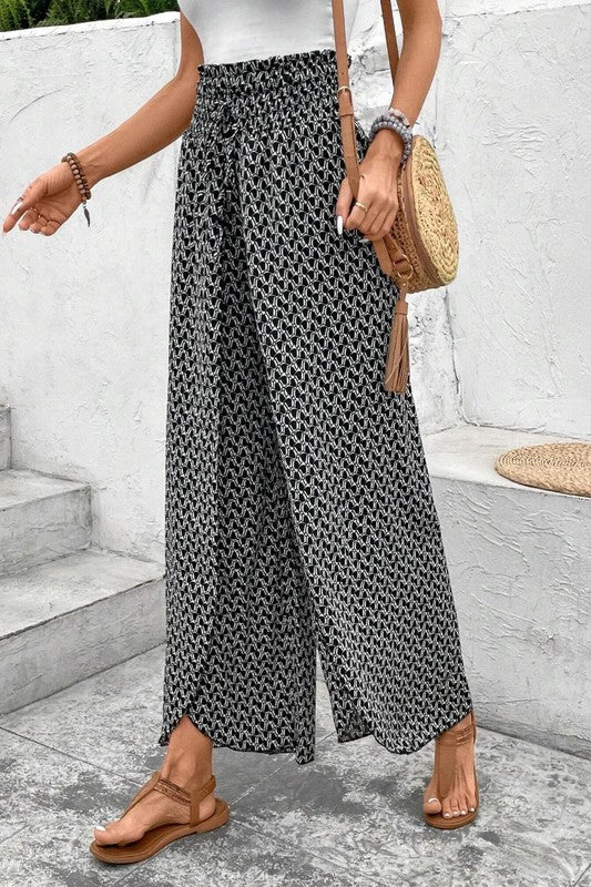 Floral Wide Leg Slit Pants - 2