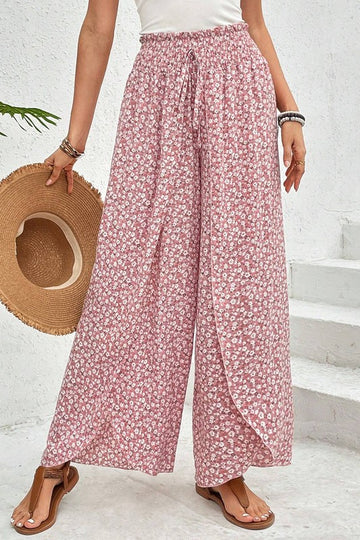 Floral Wide Leg Slit Pants - 2