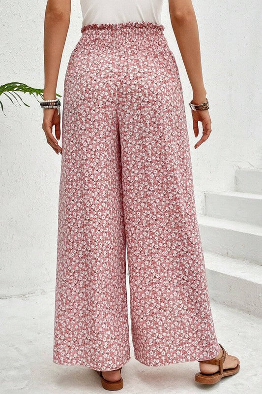 Floral Wide Leg Slit Pants - 2