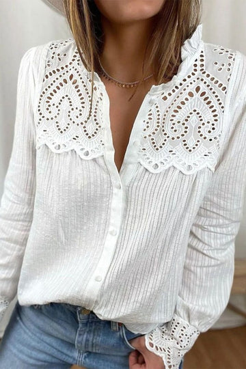 White Eyelet Patchwork Blouse