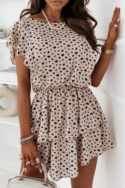 Heart Polka Dot Khaki Cinched Dress