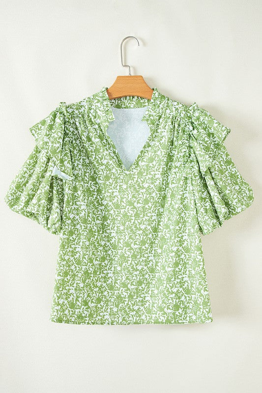 Puff Sleeve Chartreuse Floral Top - 3