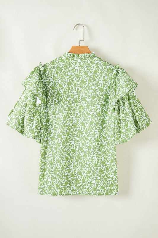 Puff Sleeve Chartreuse Floral Top - 3
