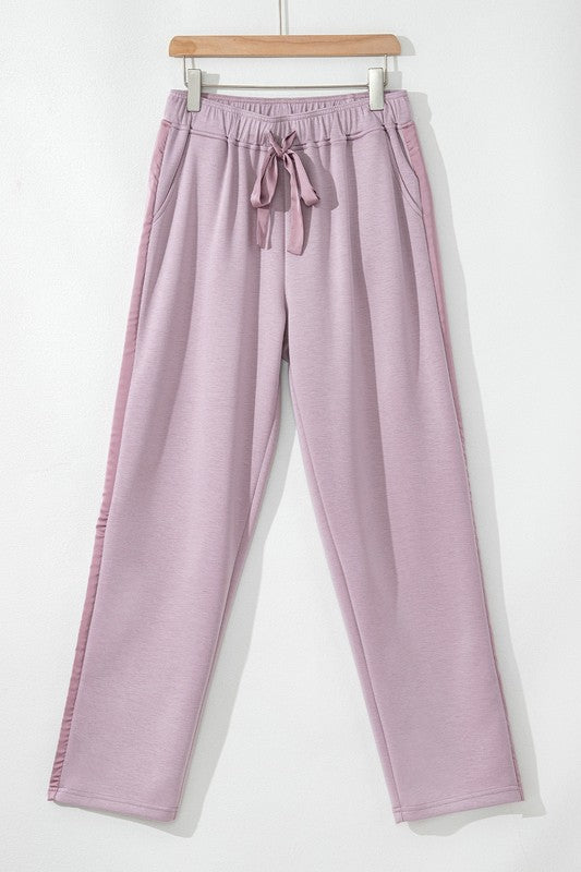 Satin Stripe Lilac Athleisure Pants